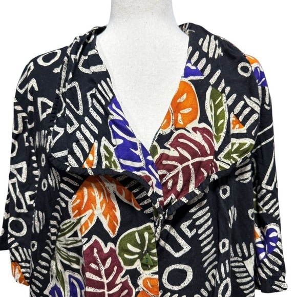 VTG Geometric Bib Collar Button Up Shirt 26/28 XXL 80s Tropical Dopamine Artsy - Picture 2 of 12